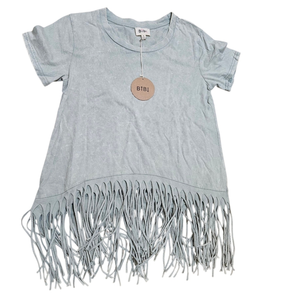 Bibi Fringe Hem Shirt Mineral Wash Light Green Cotton NEW Boho Western